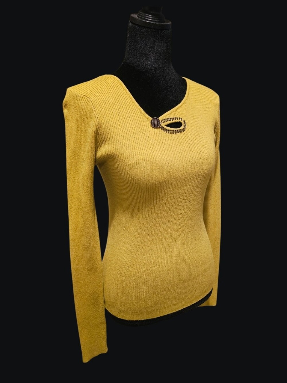 Slim-Fit Lightly RibbedSweater with Decorative Neckline